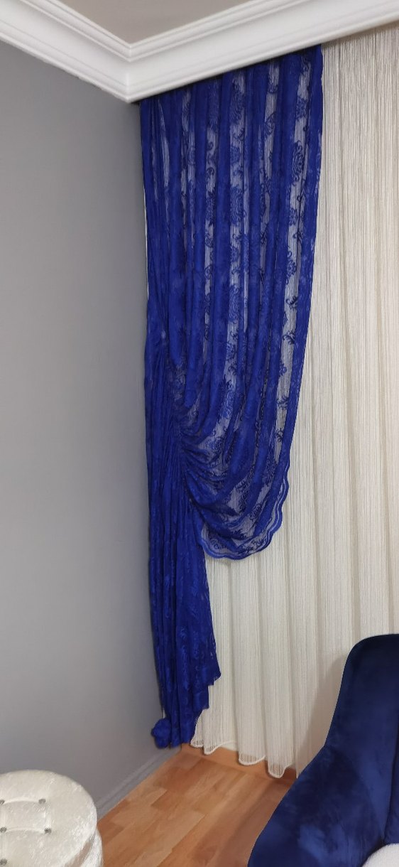 Sax   Mavi Bohem Bağlamalı Tül Fon Perde - Görsel 5