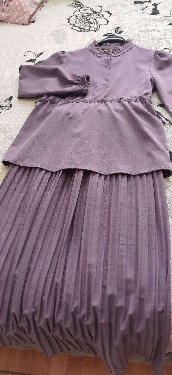 Düğmeli lila tesettur  ikili takim - Görsel 3