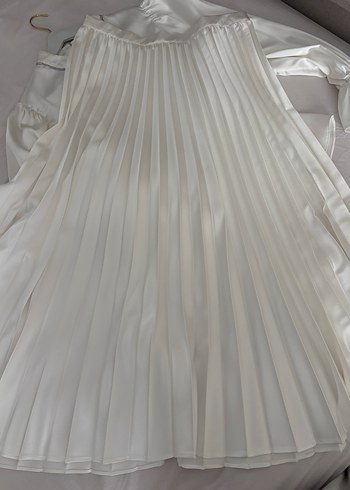 42 Beden Beyaz Saten Yüksek Yakalı Uzun Kollu etekli takım Nikah için uyg