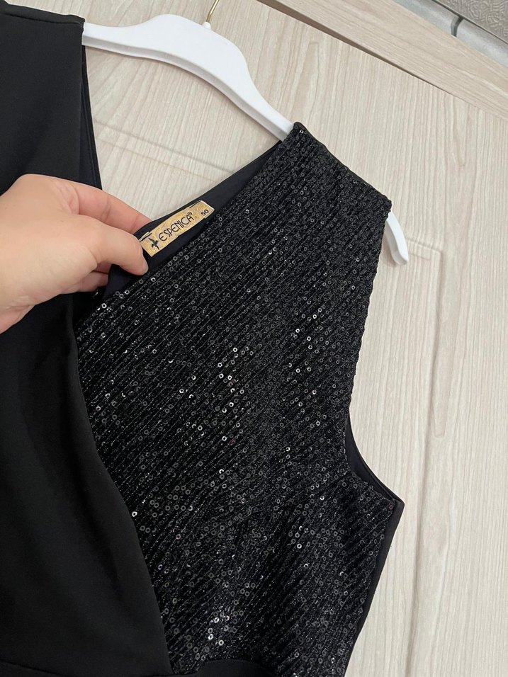 Siyah Drapeli V Yaka Uzun Abiye Elbise - Görsel 2