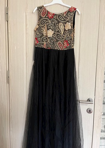 Nakışlı Siyah Bohem Uzun Elbise abiye - Görsel 3