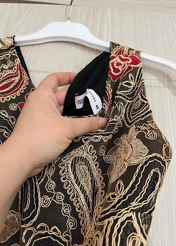 Nakışlı Siyah Bohem Uzun Elbise abiye - Görsel 2