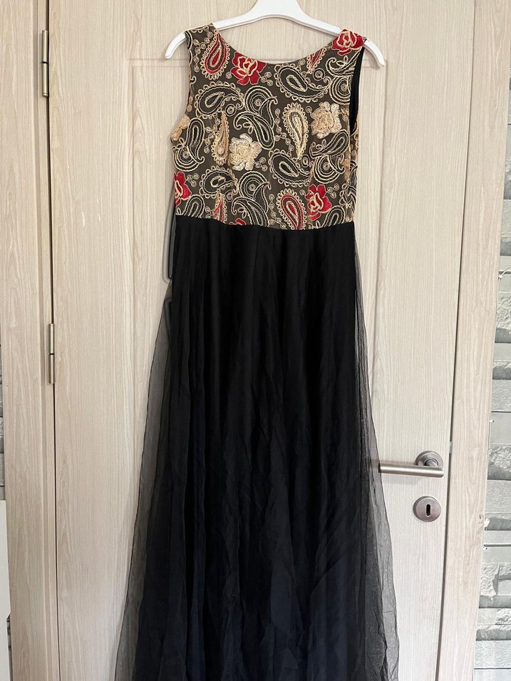 Nakışlı Siyah Bohem Uzun Elbise abiye - Görsel 3