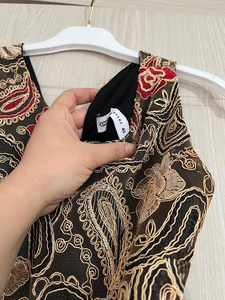 Nakışlı Siyah Bohem Uzun Elbise abiye - Görsel 2