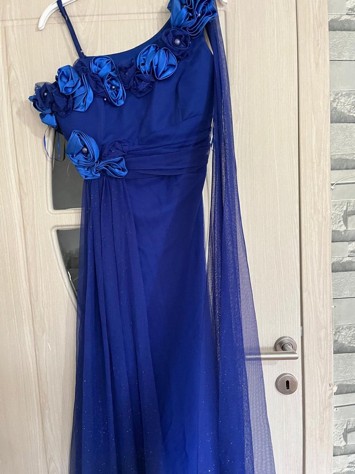 Çiçek Detaylı Tek Omuz Uzun Abiye Elbise - Görsel 4