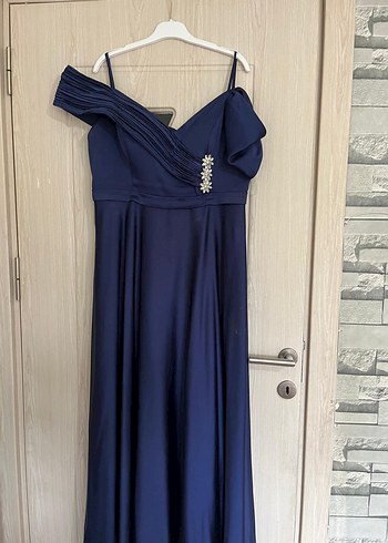 Drapeli Lacivert Abiye Elbise - Görsel 3