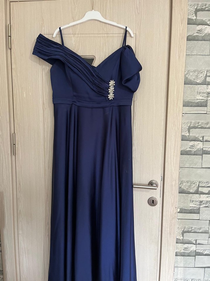 Drapeli Lacivert  Abiye Elbise - Görsel 3