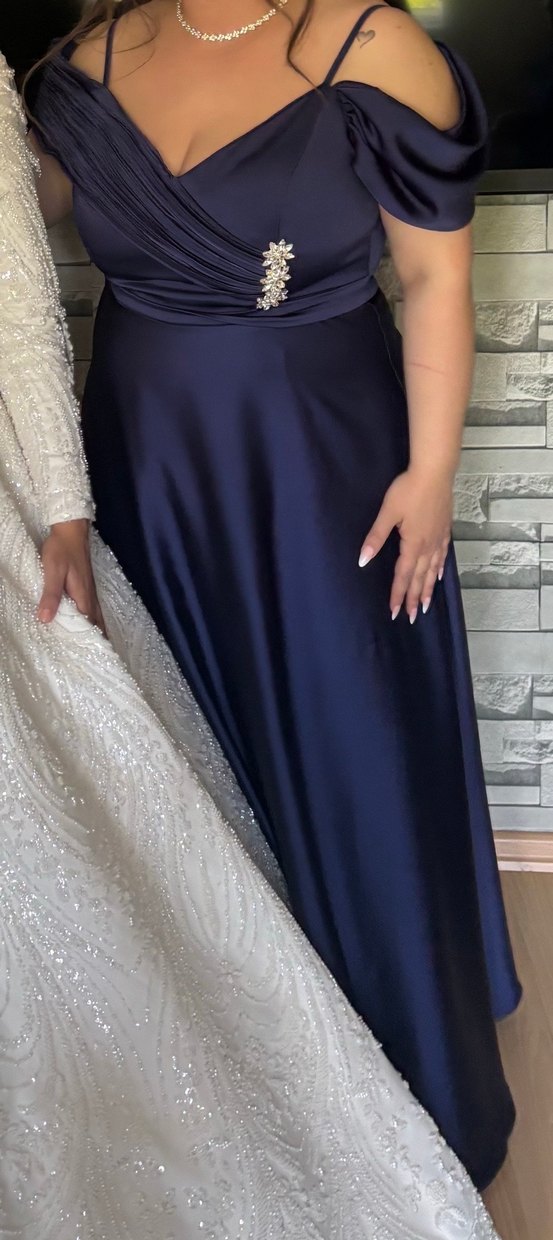 Drapeli Lacivert  Abiye Elbise - Görsel 2