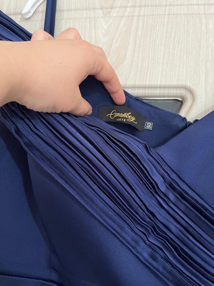 Drapeli Lacivert  Abiye Elbise - Görsel 4