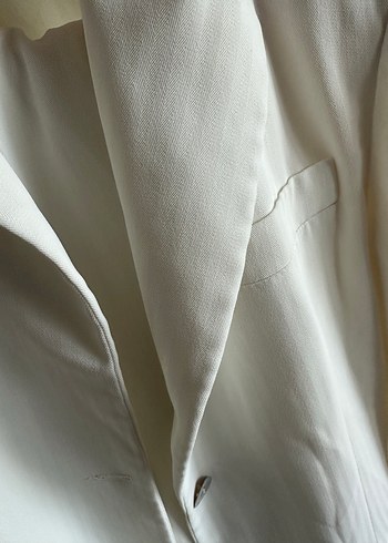 Beyaz Keten Kadın Blazer Ceket - Görsel 5