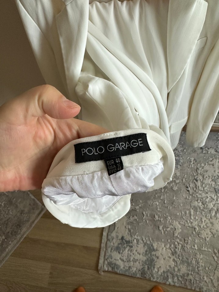 Beyaz Keten Kadın Blazer Ceket - Görsel 3