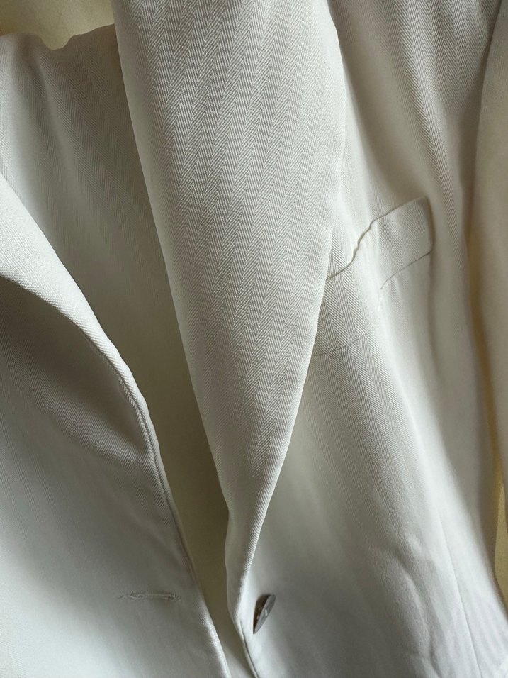 Beyaz Keten Kadın Blazer Ceket - Görsel 5