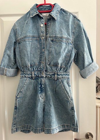 Kadın  Mango Mavi Denim Kısa Tulum - Görsel 2