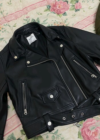 Kadın Siyah Deri Biker Ceket