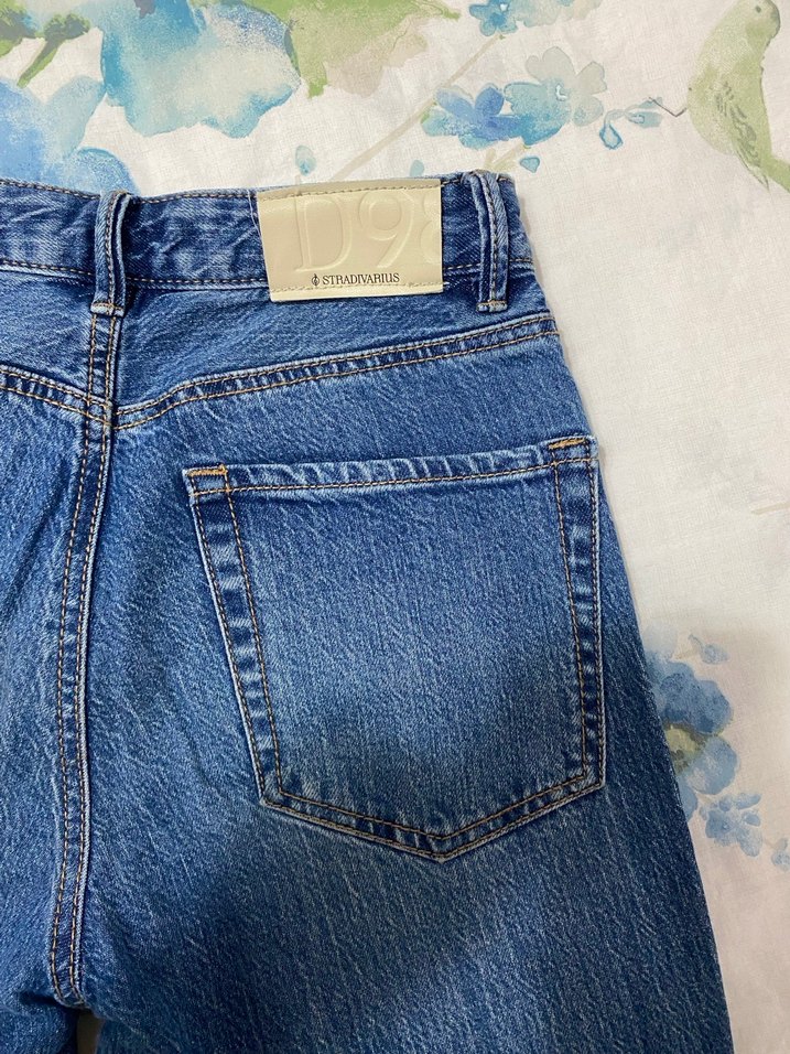 Düğmeli Mavi Denim Kadın Jean - Görsel 3