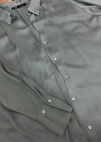 Zara V Yaka Pastel Renkli saten Kadın Gömlek - Görsel 3