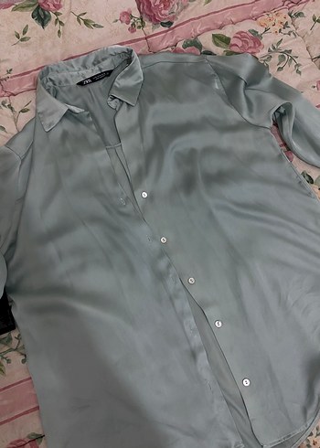 Zara V Yaka Pastel Renkli saten Kadın Gömlek - Görsel 4