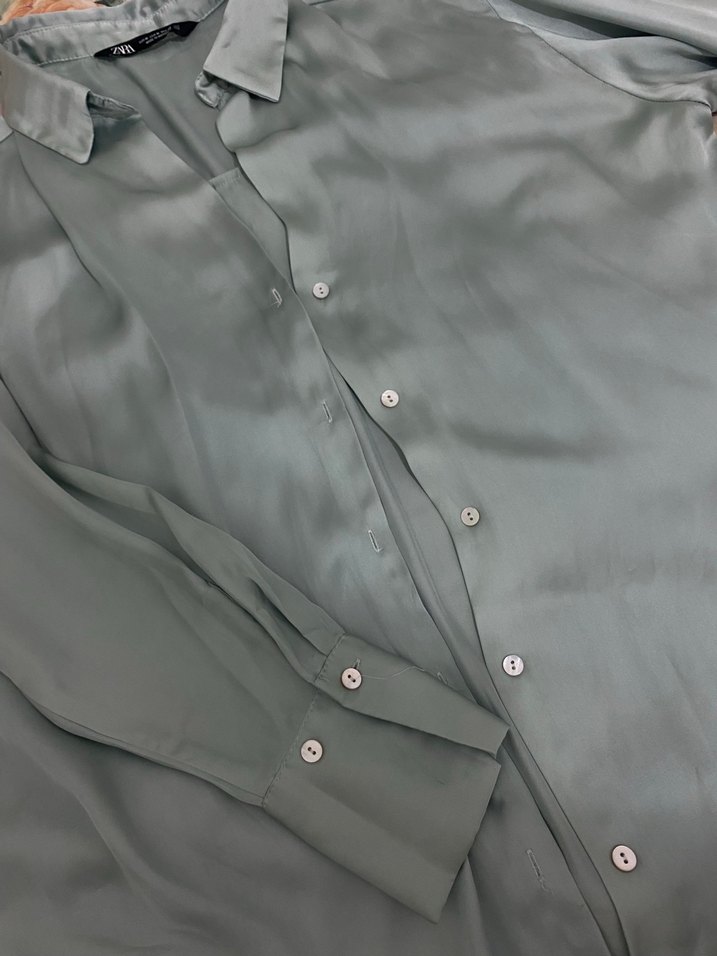 Zara V Yaka Pastel Renkli saten Kadın Gömlek - Görsel 3