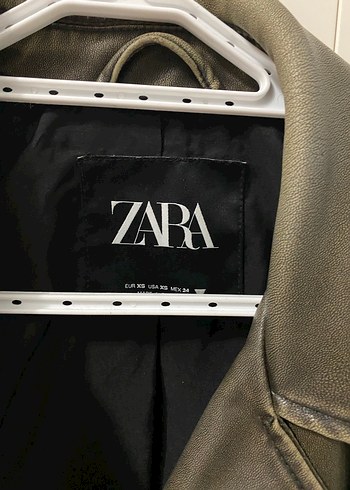 Zara Kadın haki Deri Biker Ceket - Görsel 3