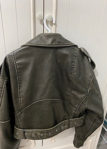 Zara Kadın haki Deri Biker Ceket - Görsel 2