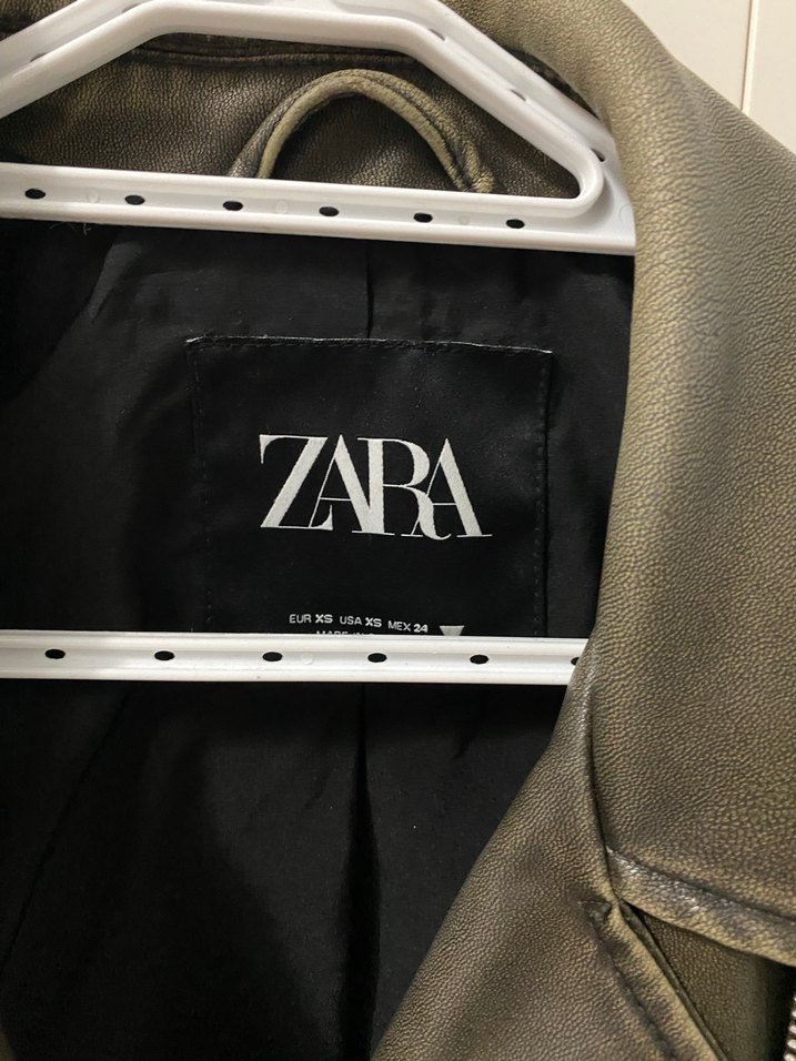 Zara Kadın haki Deri Biker Ceket - Görsel 3