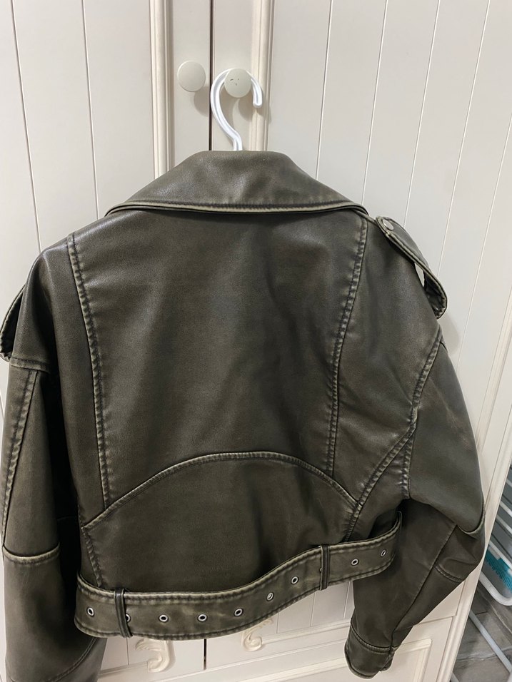 Zara Kadın haki Deri Biker Ceket - Görsel 2