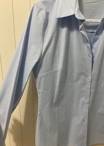 Mavi esnek Düğmeli Kadın Gömlek - Görsel 2