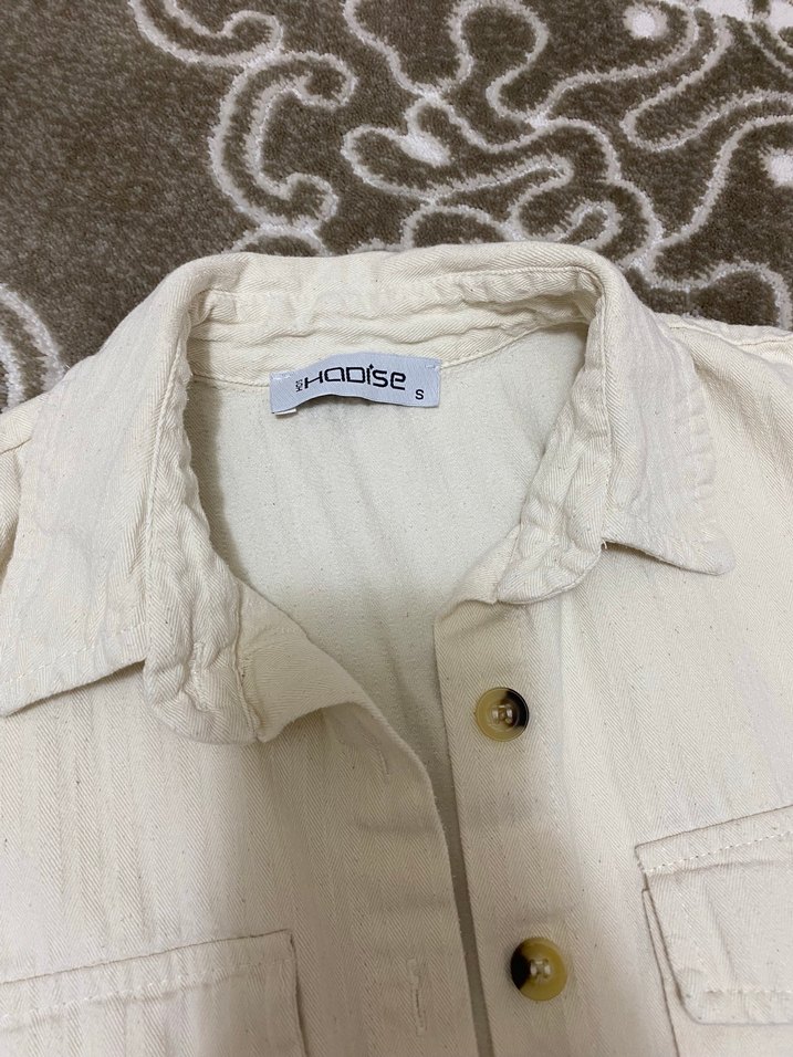 Düğmeli Keten Beyaz Kadın Yelek - Görsel 2