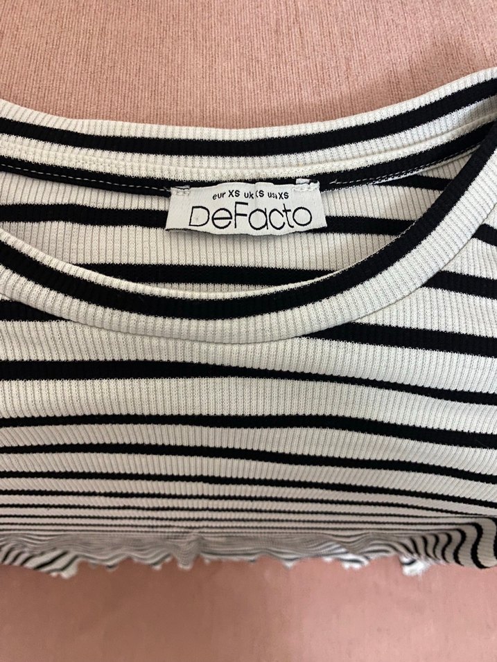 Kadın Çizgili Uzun Kollu Pamuklu Bluz - Görsel 2