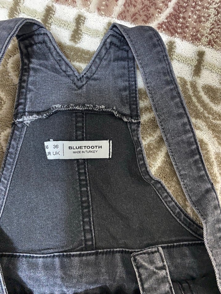 Gri Kadın Denim Askılı Tulum - Görsel 2