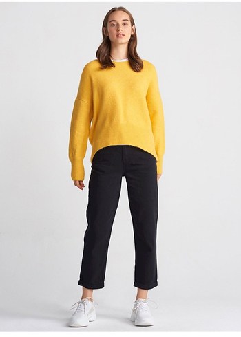 Dilvin Marka Sarı Hardal Uzun Kollu Örgü Kadın Kazak - Görsel 3