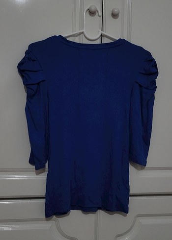 Mavi Kolları Volanlı Kadın Bluz - Görsel 6