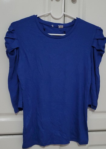 Mavi Kolları Volanlı Kadın Bluz - Görsel 3