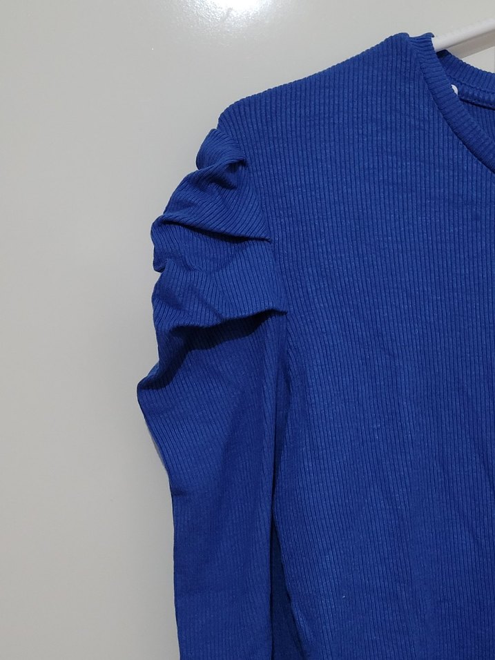 Mavi Kolları Volanlı Kadın Bluz - Görsel 4