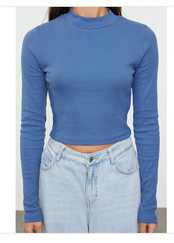 Mavi Kadın Balıkçı Yaka Uzun Kollu Bluz - Görsel 2