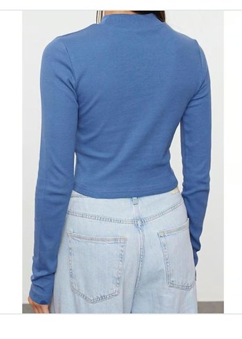 Mavi Kadın Balıkçı Yaka Uzun Kollu Bluz - Görsel 3