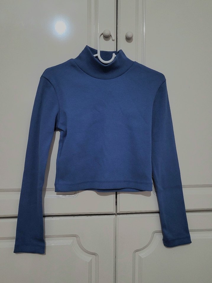 Mavi Kadın Balıkçı Yaka Uzun Kollu Bluz - Görsel 4