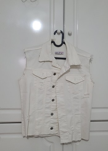 Beyaz Jean Kot Yelek - Görsel 3