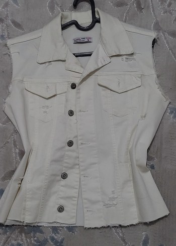 Beyaz Jean Kot Yelek - Görsel 2