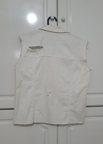 Beyaz Jean Kot Yelek - Görsel 4