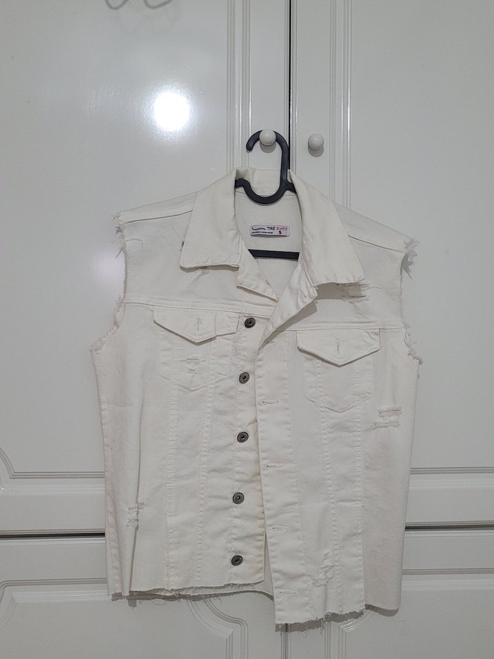 Beyaz Jean Kot Yelek - Görsel 3