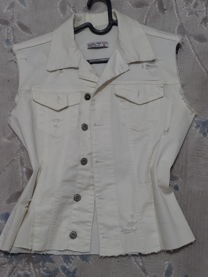 Beyaz Jean Kot Yelek - Görsel 2