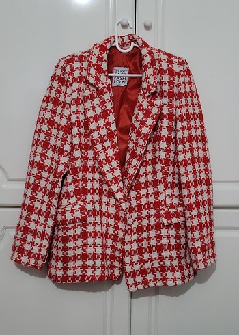 Kırmızı Ekoseli Kadın Blazer Ceket - Görsel 2