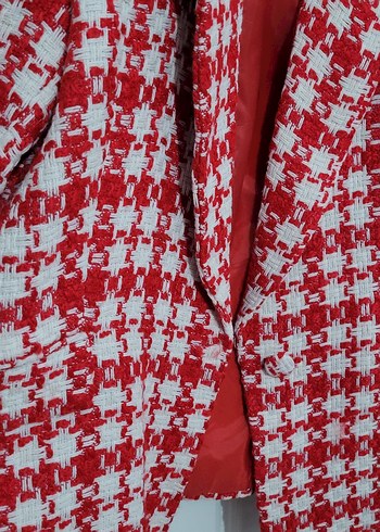 Kırmızı Ekoseli Kadın Blazer Ceket - Görsel 3