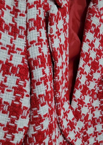 Kırmızı Ekoseli Kadın Blazer Ceket - Görsel 5