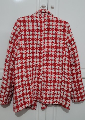 Kırmızı Ekoseli Kadın Blazer Ceket - Görsel 4