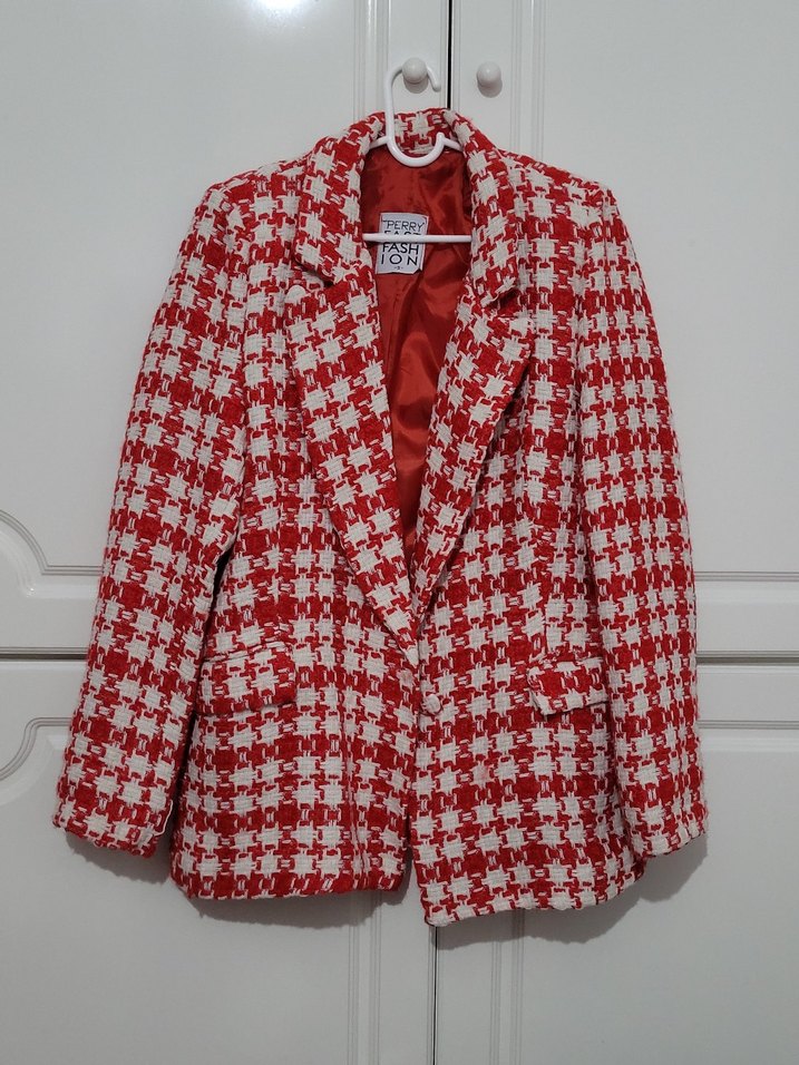 Kırmızı Ekoseli Kadın Blazer Ceket - Görsel 2