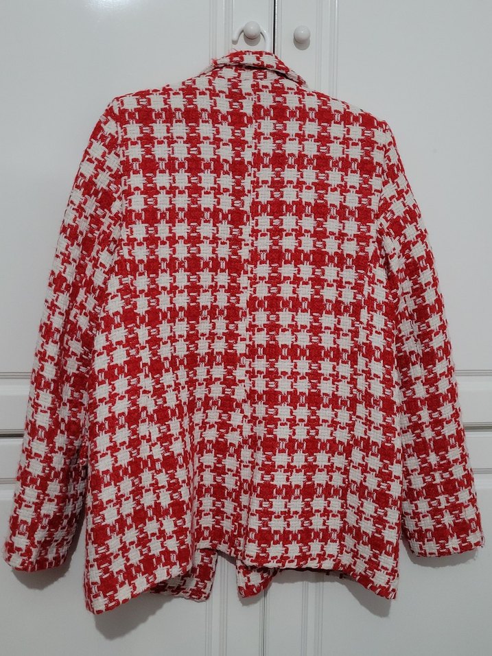 Kırmızı Ekoseli Kadın Blazer Ceket - Görsel 4