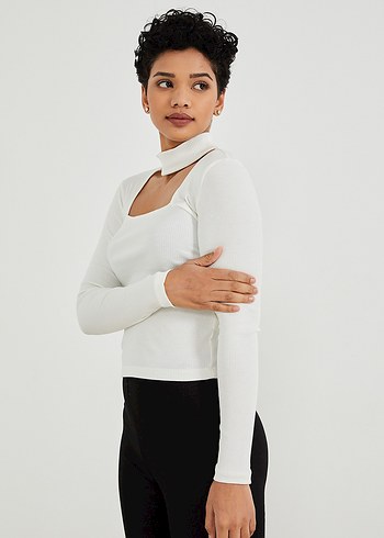 Beyaz Uzun Kollu Kare Yaka Kadın Bluz - Görsel 2