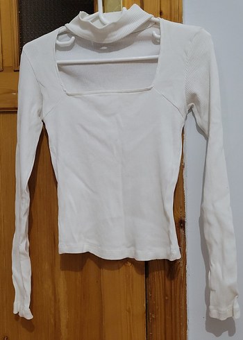 Beyaz Uzun Kollu Kare Yaka Kadın Bluz - Görsel 4